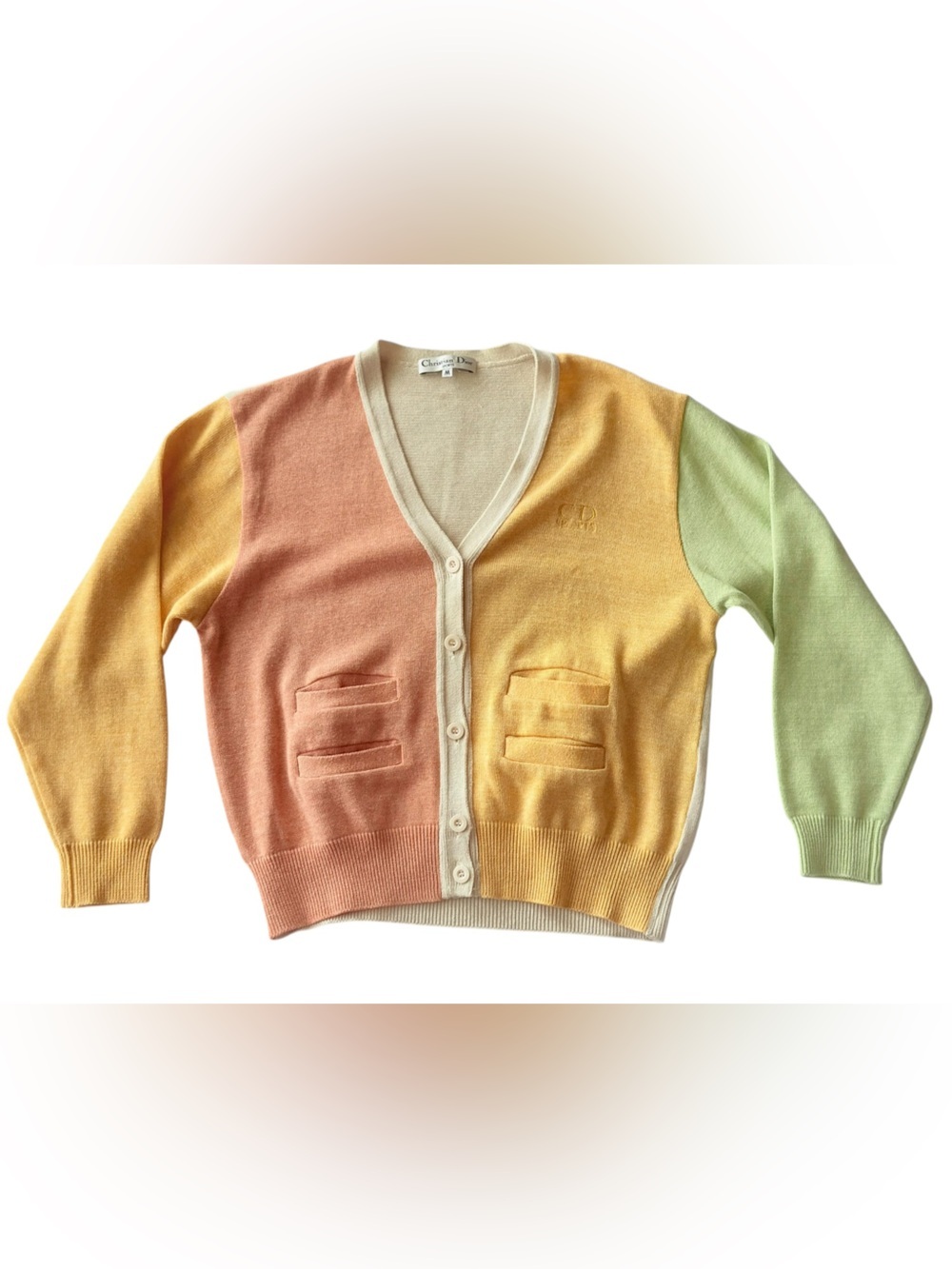 Vintage Christian Dior Sports Pastel Colorblock Cardigan Sweater